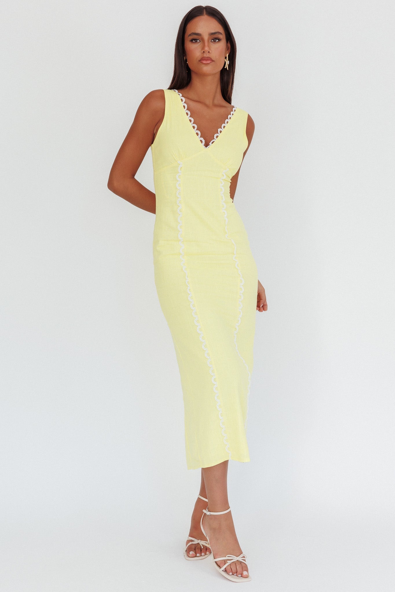 Chamberlain Scallop Trim V-Neck Maxi Dress Butter