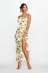 Portofino Cut-Out Split Midi Dress Floral Green