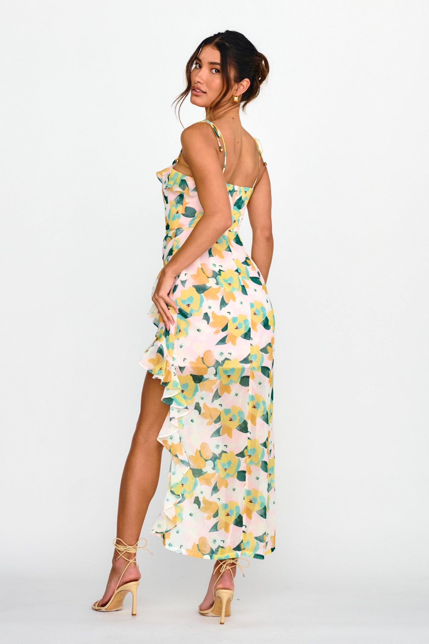 Portofino Cut-Out Split Midi Dress Floral Green