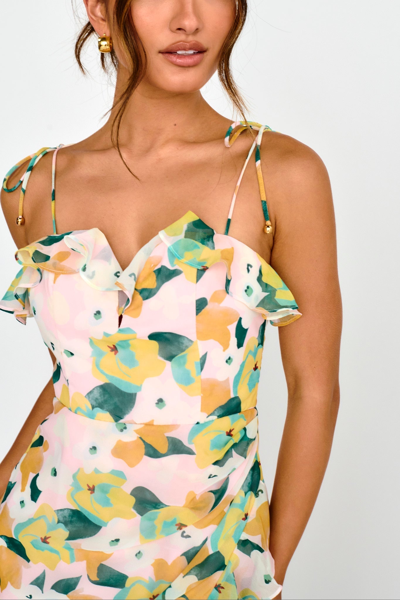 Portofino Cut-Out Split Midi Dress Floral Green