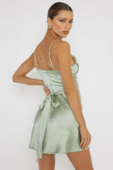 Starring Role Cowl Bust Waist Tie Mini Dress Sage