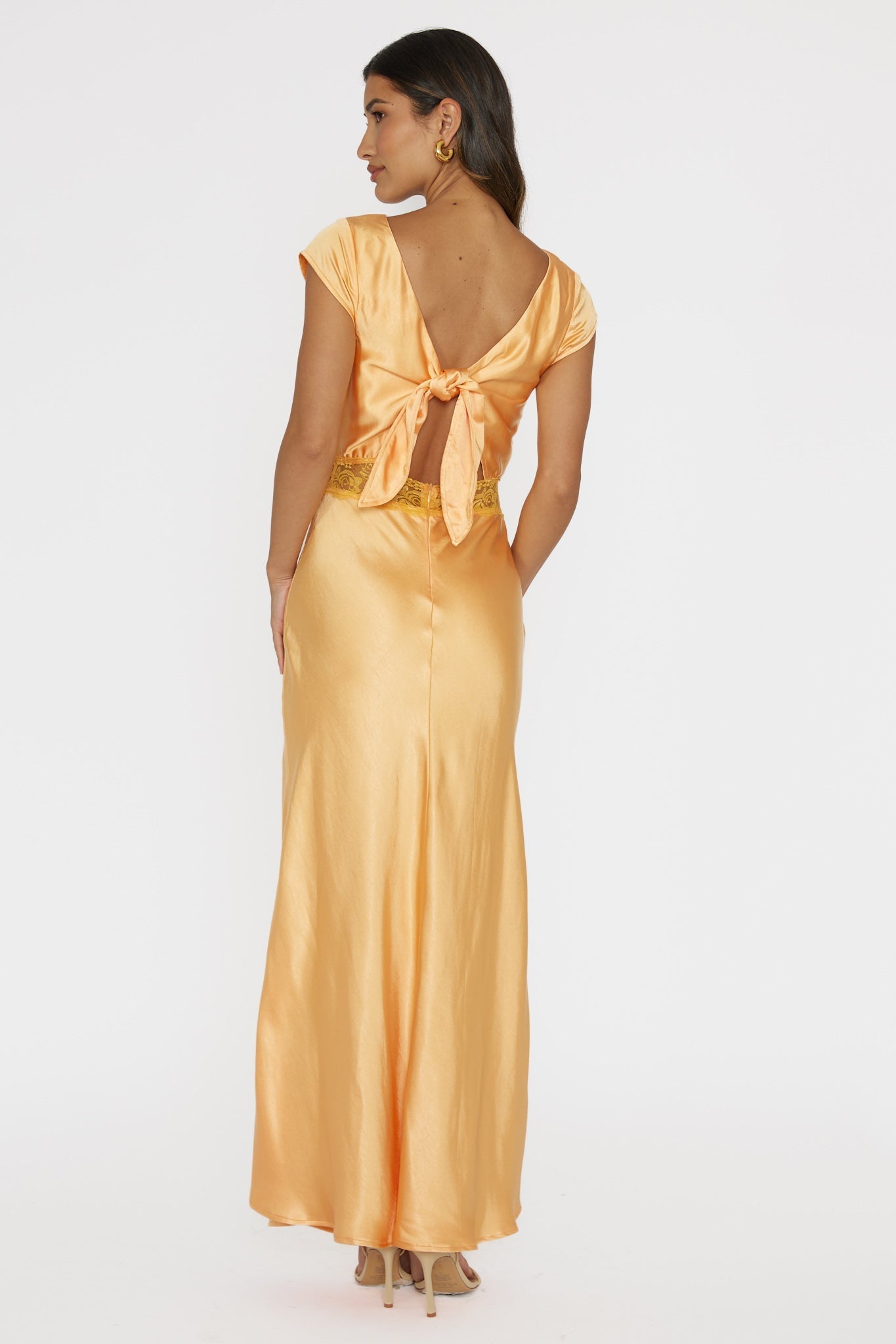 Taken Heart Lace Trim Tied Back Dress Mango