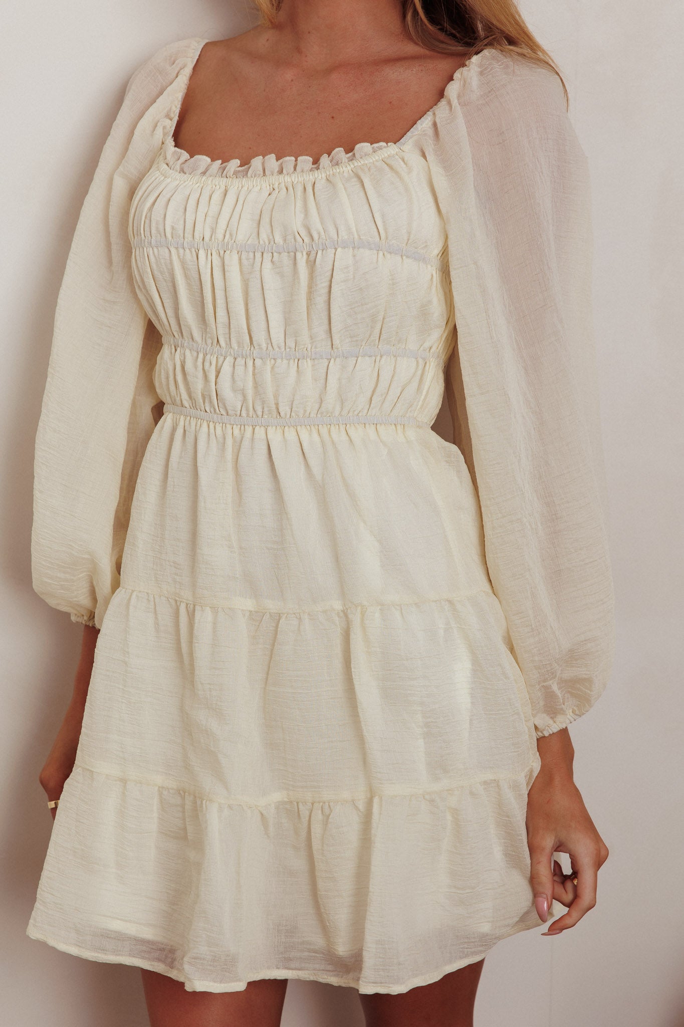 On A High Puff Sleeves Low Back Mini Dress Ivory