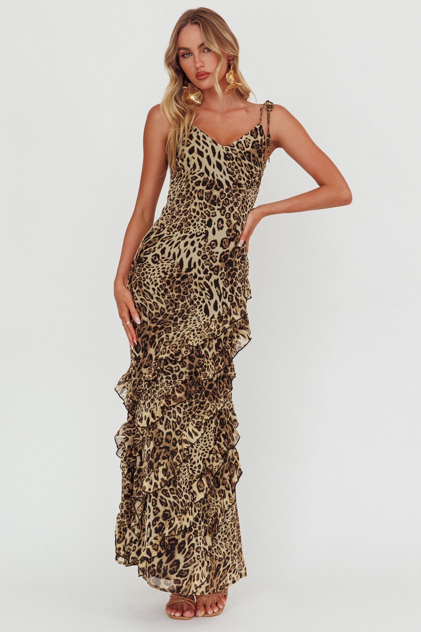 Dreamy Day Ruffle Trim Maxi Dress Leopard