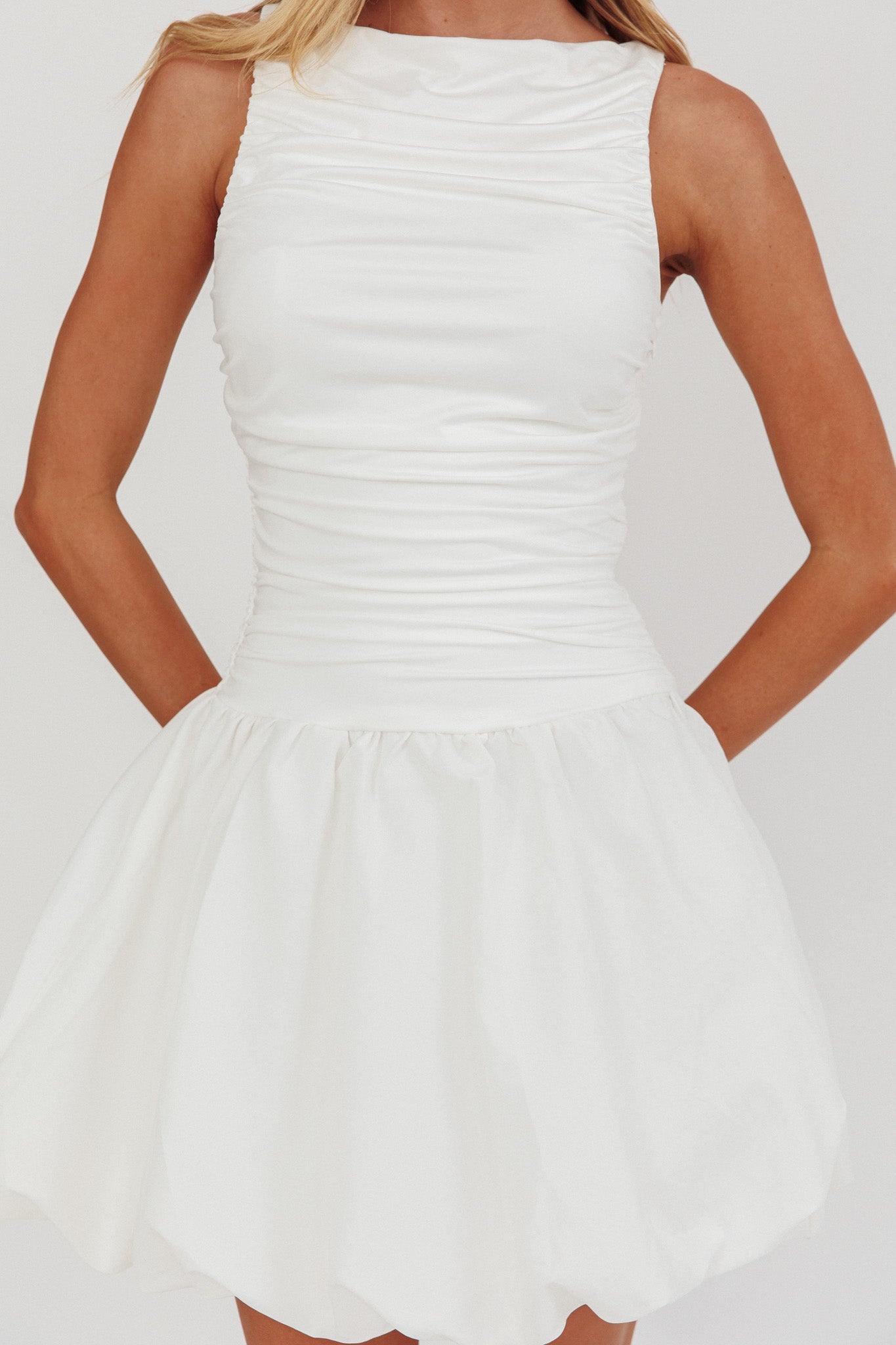 Dalayla Sleeveless Balloon Skirt Mini Dress White