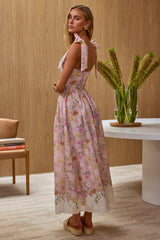 Dua Tied Shoulder Maxi Dress Floral Peach