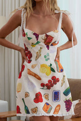 Raffaella Tied Shoulder Mini Dress Print Beige