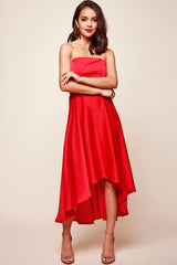 Mia Strapless A-Line Midi Dress Red